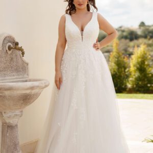 Robe de mariée en tulle avec perles et dentelle