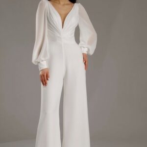 art 24/31 Jarice combinaison de mariage à manches longues, manches bouffantes, devant plissé et jambes plus larges
