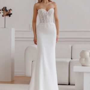 Amy trouwjurk met bustier, parels en aansluitend