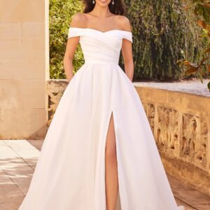 Aylish organza trouwjurk met geplisseerd korset die licht en romantisch is Justin Alexander