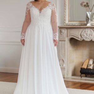 Lucia A-lijn trouwjurk met kant en kanten mouwen